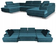Narożnik kształt U rozkładany f. spania Bosso Family meble niebieski welur