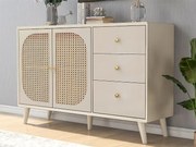 Bufet niski z 2 drzwiami i 3 szufladami - drzwi z rattanu - Kremowy