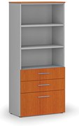 Szafa biurowa z kombinowanymi szufladami PRIMO GRAY, 800 x 420 x 1781 mm, szary/czereśnia