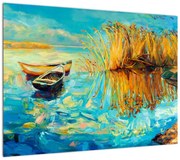 Obraz - Jezioro z łodziami (70x50 cm)