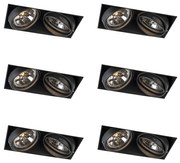 Zestaw 6 reflektorów wpuszczanych czarnych AR111 obrotowych i odchylanych bezramkowych 2-punktowych - Oneon