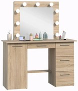 Toaletka z lustrem i 9 lampkami led dąb sonoma L1-R76