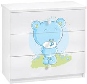 Biała komoda z niebieskim misiem i szufladami F7-F26