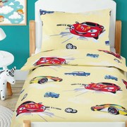 Dziecięca pościel do bawełniana do łóżeczka Beata Wyścigówki żółty, 100 x 135 cm, 45 x 60 cm