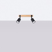 Plafony skandynawski Zynelix, stal/naturalne drewno - 2 źródło światła 4000K - L.38 x H.17.2 cm - czarny/naturalne drewno