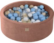 Okrągły Suchy Basen Z Piłeczkami 7cm Dla Dziecka, 90x30cm/200 Piłek, Welurowy, Beżowy, Piłki: Błękitne, Białe, Transparentne, Beżowe - Meowbaby®