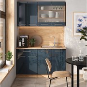 Aneks kuchenny ciemnoniebieski wysoki połysk/złoty dąb 140x46x81.6 fame-line