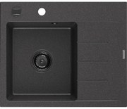 Mexen Ben zlewozmywak granitowy 1-komorowy z ociekaczem, lewy 600 x 500 mm, czarny nakrapiany, syfon czarny - 6522605000-76-B