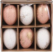 Zestaw sztucznych pisanek zdobione złotym kolorem, różowo-biały, 6 szt.