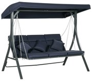 Outsunny Hollywoodzka Huśtawka Ogrodowa na 3 Osoby z Regulowanym Dachem Texteline Komfort i Styl Granatowy Czarny 198x118x168cm | Aosom PL