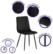 Krzesło tapicerowane do jadalni welurowe czarne IRIS