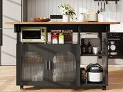Wyspa kuchenna - wózek na kółkach z rozsuwanym blatem - 2 drzwi i 3 otwarte przegrody - Czarny