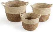 Zestaw trzech koszyków z plecionki z włókna naturalnego, biały/naturalny.