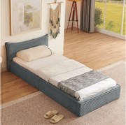 Łóżko dziecięce 90x200 cm z zagłówkiem i stelażem z listew, szary szenil - bez materaca