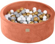 Okrągły Suchy Basen Z Piłeczkami 7cm Dla Dziecka, 90x30cm/200 Piłek, Welurowy, Czerwień Marsala, Piłki: Szare, Złote, Białe - Meowbaby®