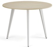 Stolik kawowy PRIMO VIBE, średnica 100 cm, biała podstawa, brzoza
