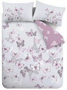 Różowo-jasnoszara pościel dwuosobowa 230x220 cm Scatter Butterfly – Catherine Lansfield