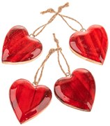 Drewniane wiszące serca, zestaw 4 sztuki, czerwone