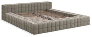 Szarobrązowe tapicerowane łóżko dwuosobowe ze stelażem 140x200 cm Akela – Makamii