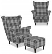 Fotel uszak Winston z podnóżkiem pufą Family Meble krata szara