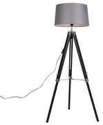 Lampa podłogowa statywowa czarna z kloszem 45cm len ciemnoszary