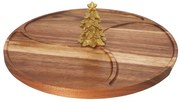 Okrągła deska do serowania przekąsek NEVESSA, ozdobna choinka, drewno akacji, Ø 28 cm