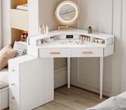 Toaletka 105.5x75x120cm - z regulowanym oświetleniem LED - z 5 szufladami - z portami USB i USB-C - Biały​ (stołek nie jest wliczony w cenę)