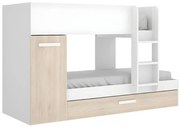 Łóżko piętrowe ANTHONY z wysuwanym miejscem do spania, 3 × 90 × 190 cm – kolor biały i naturalny