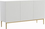 Komoda Nicole 150 cm trzydrzwiowa z ryflowanym frontem - biały mat / złote nóżki