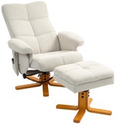 HOMCOM Fotel masujący z funkcją leżenia i podnóżkiem, nachylenie do 145°, Poliester, 80 x 86 x 99 cm, Kremowy