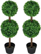HOMCOM Sztuczne Rośliny, Zestaw 2 Bukszpanów, 90 cm Roślina Sztuczna, Drzewko Dekoracyjne do Wnętrz i na Zewnątrz, Zielony