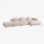Sofa Modułowa Narożna Prawa 3-częściowa Z Pufem (↔︎390 Cm) Bruna Sztruksu Beżowy Len - Sklum