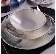 24‑częściowy komplet zastawy stołowej — biały/niebieski, porcelana