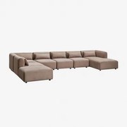 Sofa Modułowy Z Prawym Szezlongiem 6-częściowy Z Pufem Fogler Sztruksu Camel - Sklum