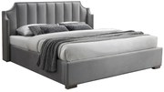 Łóżko ze skrzynią i zagłówkiem z bocznymi panelami 160 x 200 cm - Welur - Jasnoszary - TEOMIS
