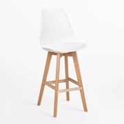 Wysoki Stołek Nordycki Z Poduszką Ze Skóry Ekologicznej Biała & ↑75 Cm - Sklum