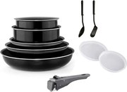 Zestaw garnków Art & Cuisine AC1083 z 10 elementami z aluminium - Kompatybilny z wszystkimi rodzajami kuchenek, w tym indukcyjnymi - Czarny