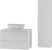 Biały Zestaw do Łazienki 80cm Szafka z Blatem Umywalka Słupek Etna