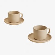 Pack 2 Filiżanek Do Kawy 26 Cl Z Talerzykiem Z Gresu Marlena Beige Migdałowa - Sklum