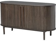 Brązowa komoda w dekorze dębu z drzwiami przesuwnymi 140x76x45 cm Meta – Unique Furniture
