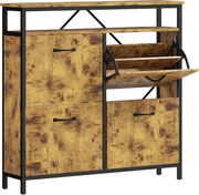 HOMCOM Szafka na buty z 4 składanymi szufladami, smukły design, otwarta półka, dla 12-20 par butów, stal, brązowy