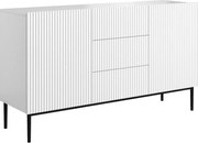 Komoda Nicole 150 cm z szufladami i ryflowanym frontem - biały mat / czarne nóżki