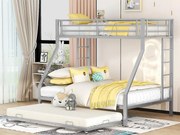 Łóżko piętrowe 4-osobowe wysuwane - 140 x 200 cm + 2 x 90 x 200 cm - metalowe - stelaż listwowy - szare