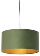 Lampa wisząca z abażurem z weluru zielonym ze złotem 50 cm - CombiWiejski/ Rustykalny / Vintage Oswietlenie wewnetrzne