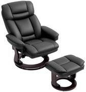 HOMCOM Fotel Relaksacyjny z Podnóżkiem, Regulowany Fotel, Obicie z Skóry Ekologicznej, Fotel z Odchylanym Oparciem, Czarny
