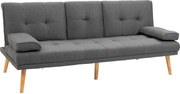 HOMCOM Sofa 3osobowa Rozkładana z Stołem Len Imitacja 181x77x78cm Ciemnoszara | Aosom PL