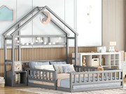 Łóżko kabinowe 140 x 200 cm z szafką nocną - Sosna i MDF - Szare