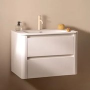 Zestaw Mebli Łazienkowych Egerton Z Drewna Z Wbudowaną Umywalką Biała & Bezlusterkowiec & Kremowa Tapioca - Sklum