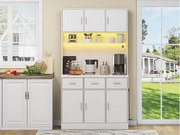 Kredens kuchenny z oświetleniem LED - 6 drzwi, 3 szuflady i 3 otwarte przegródki - Biały