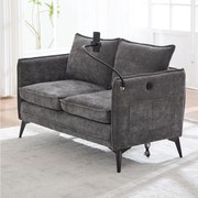 Szara sofa 2-osobowa - z bocznymi kieszeniami i uchwytem na telefon - szenil - do salonu i sypialni